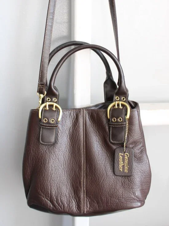 Vintage Y2K Brown Buckle Soft Smooth Pebble Leather Designer Handbag Crossbody - Picture 2 of 5
